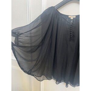 Beulah SHEER Dolman Sleeves Oversized Loose Fit Buttons SIZE Large black